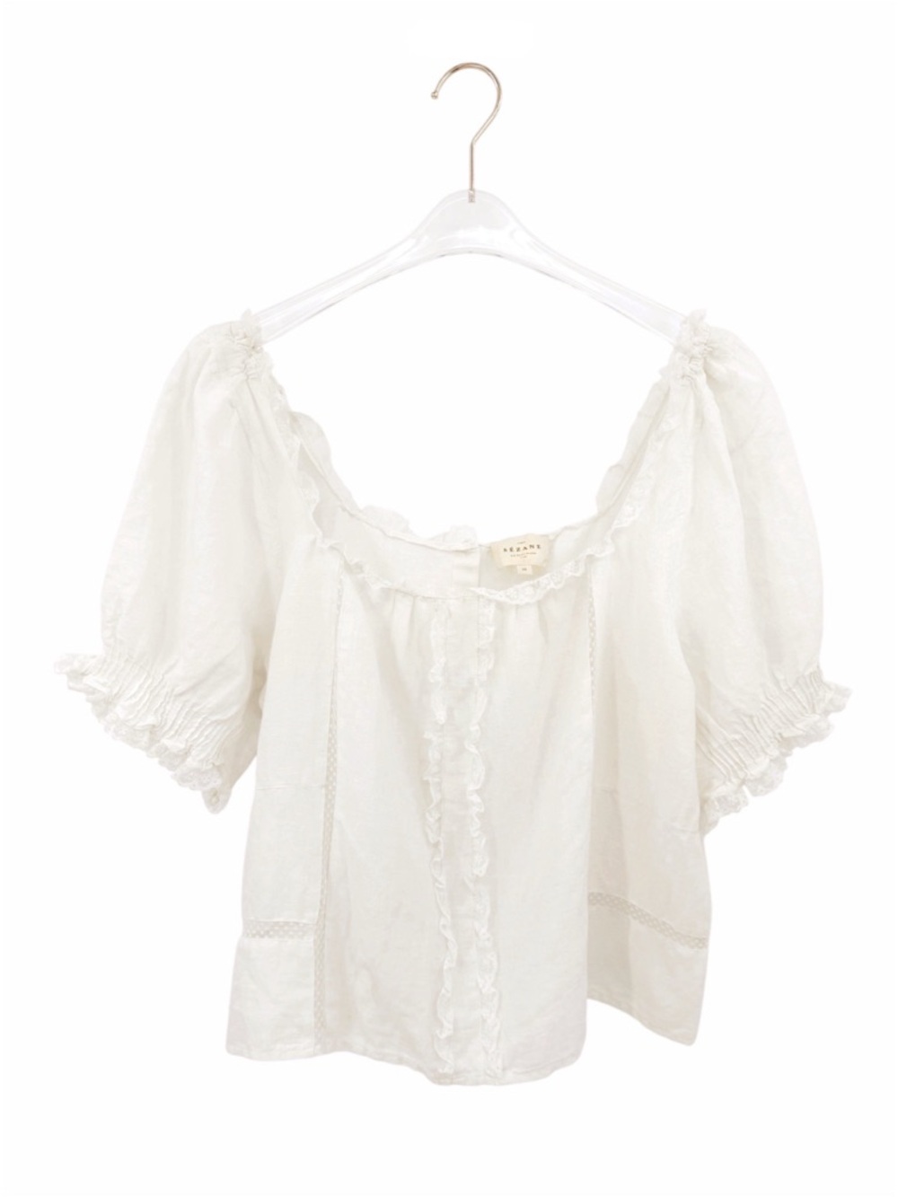 Sezane Ivory Lace-Trim Peasant Blouse - Picture 4 of 14